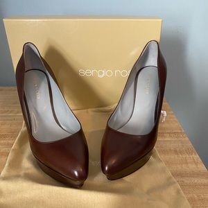 Sergio Rossi brown leather platform pumps